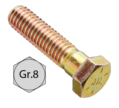 1" - 14 X 1 1/2" HEX CAP SCREWS GRADE 8 FINE(UNS) ALLOY ZINC-YELLOW CR+3 (U.S.A.)